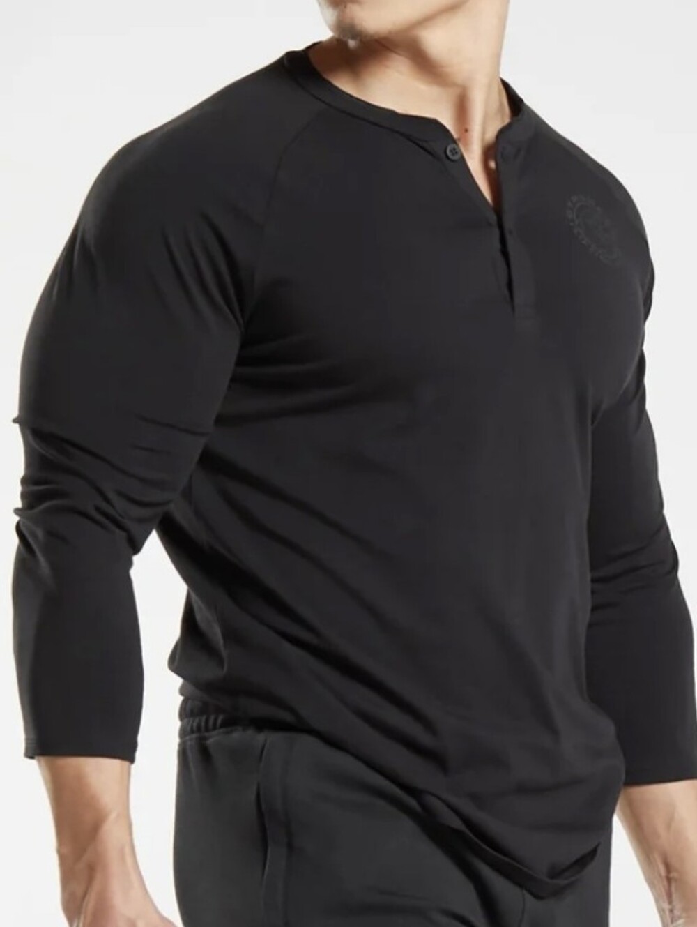 Gymshark NWT Men’s Black Legacy Henley Slim Fit 3/4 Sleeve Shirt Size Large Slim